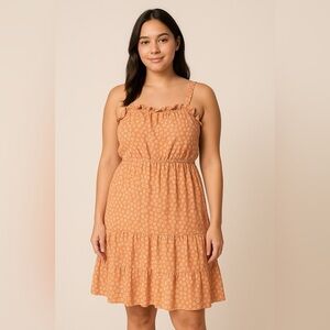 LIBERTY LOVE Womens 3XL Peach Sundress Floral Bottom Ruffle Boho Hippie Beach